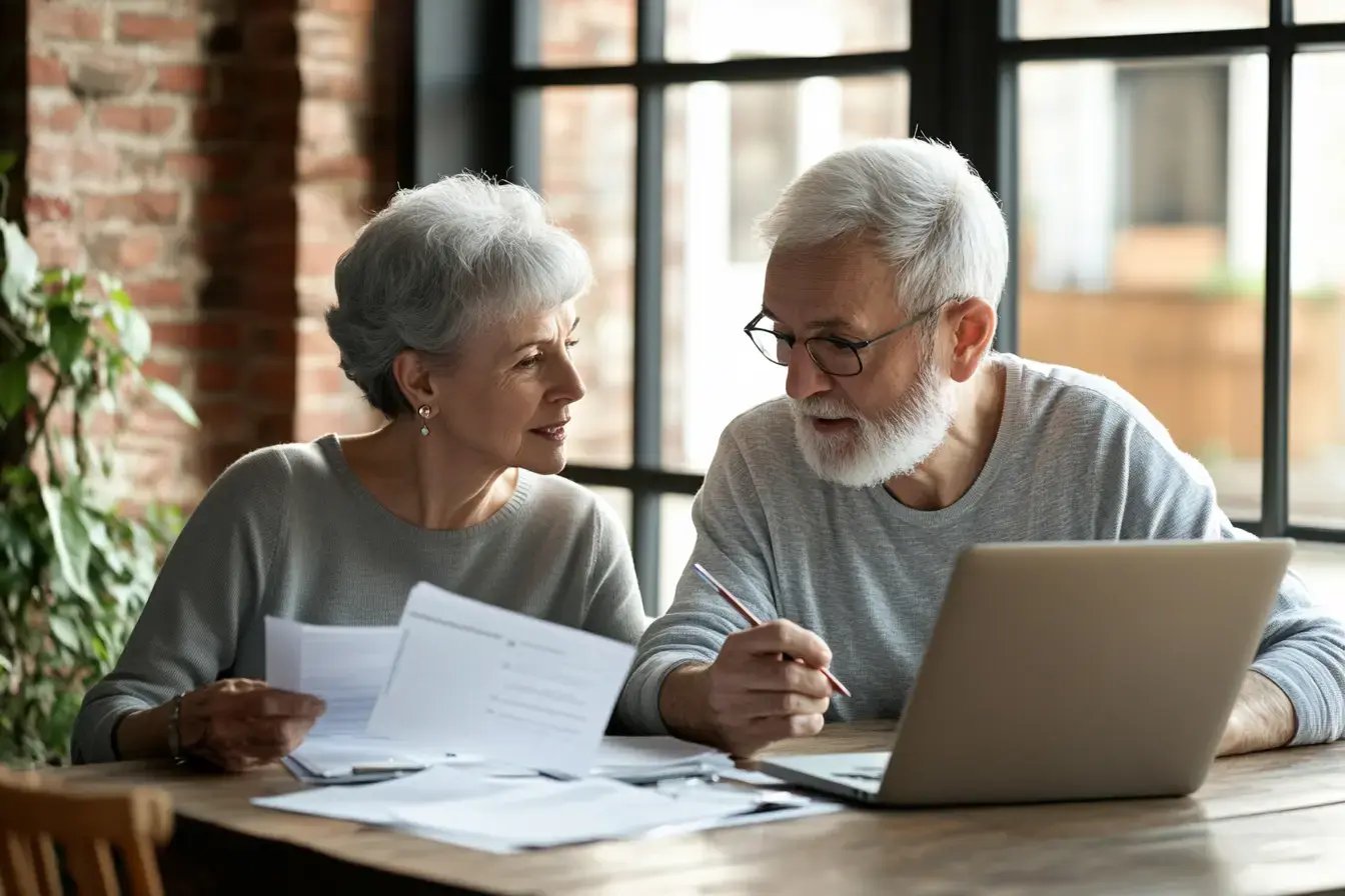 older couple at home looking at medicare information online