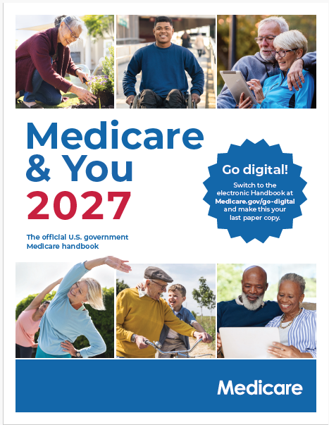 Front cover of 2027 Medicare & You decision guide booklet with images of seniors and disabled medicare beneficiaries